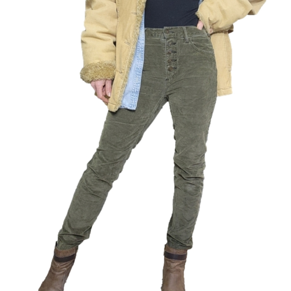 Size 25 Pant Ultra slim Corduroy Olive green color FREE PEOPLE